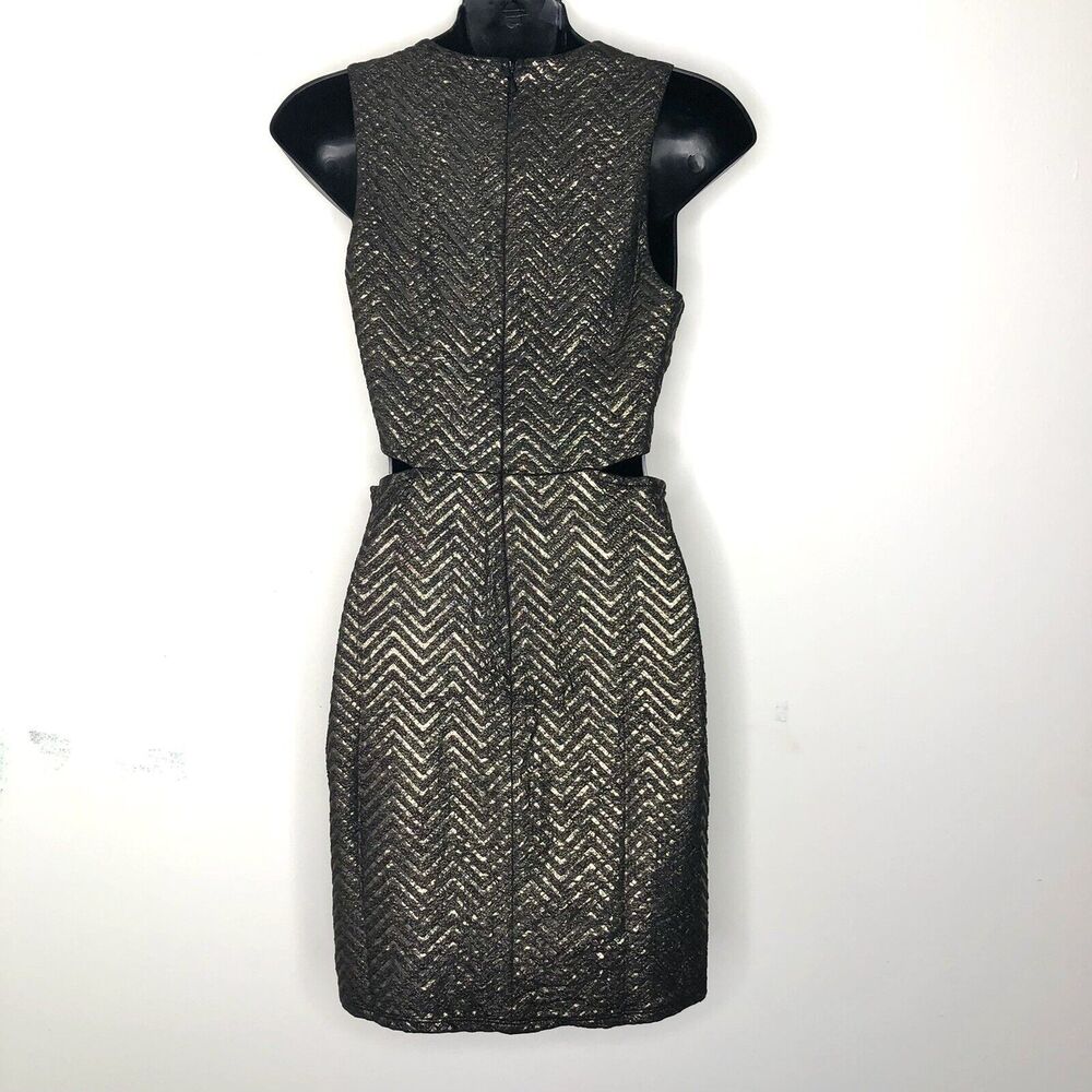 New THE MOON COLLECTION Black Gold Cut Out Mini Dress Size Small Chevron Party - Picture 7 of 12